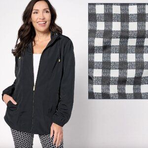 Susan Graver Hooded Windbreaker with Printed Lining , Blk Sz XXS a633388